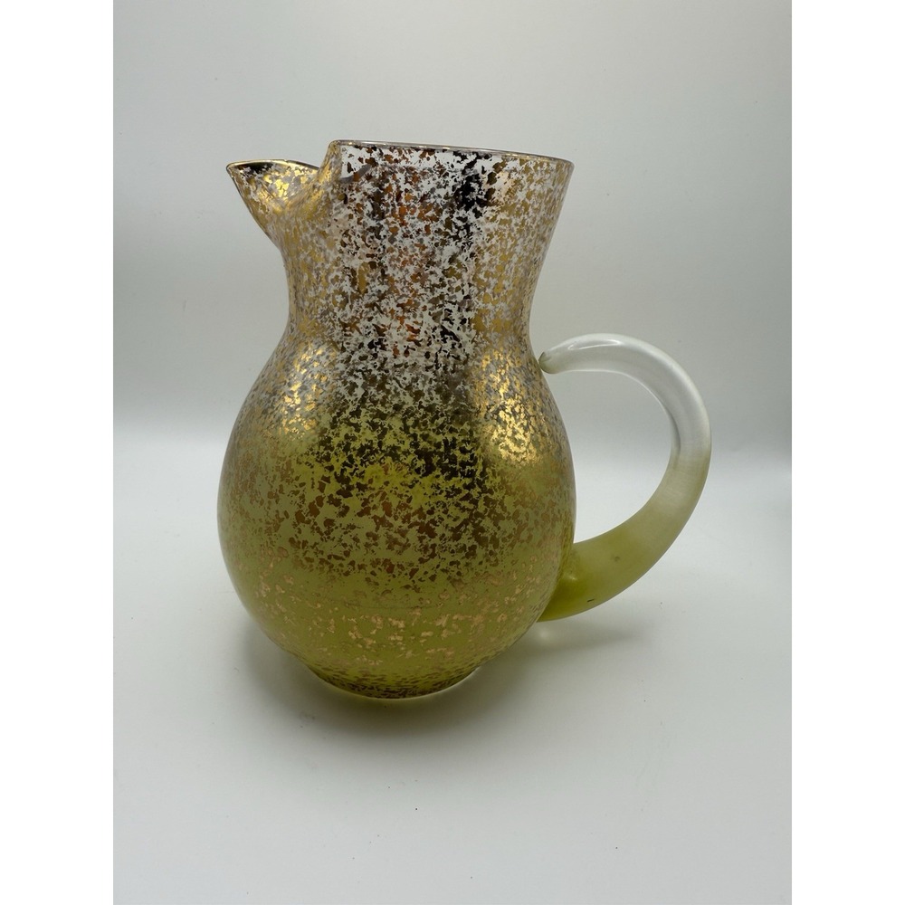 Vintage MCM Gold Splatter Glass Handblown Glass Pitcher Murano Blenko Style
